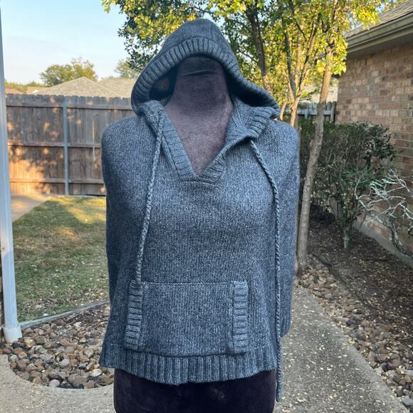Lambswool Cotton Blend Hoodie Sweater Poncho Shrug M/L - Picture 2 of 5